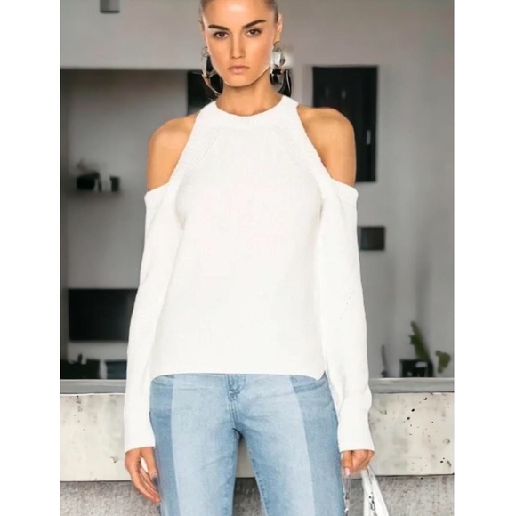 Rag & Bone White Long Sleeve Knit Off The Shoulder Sweater - Picture 2 of 5